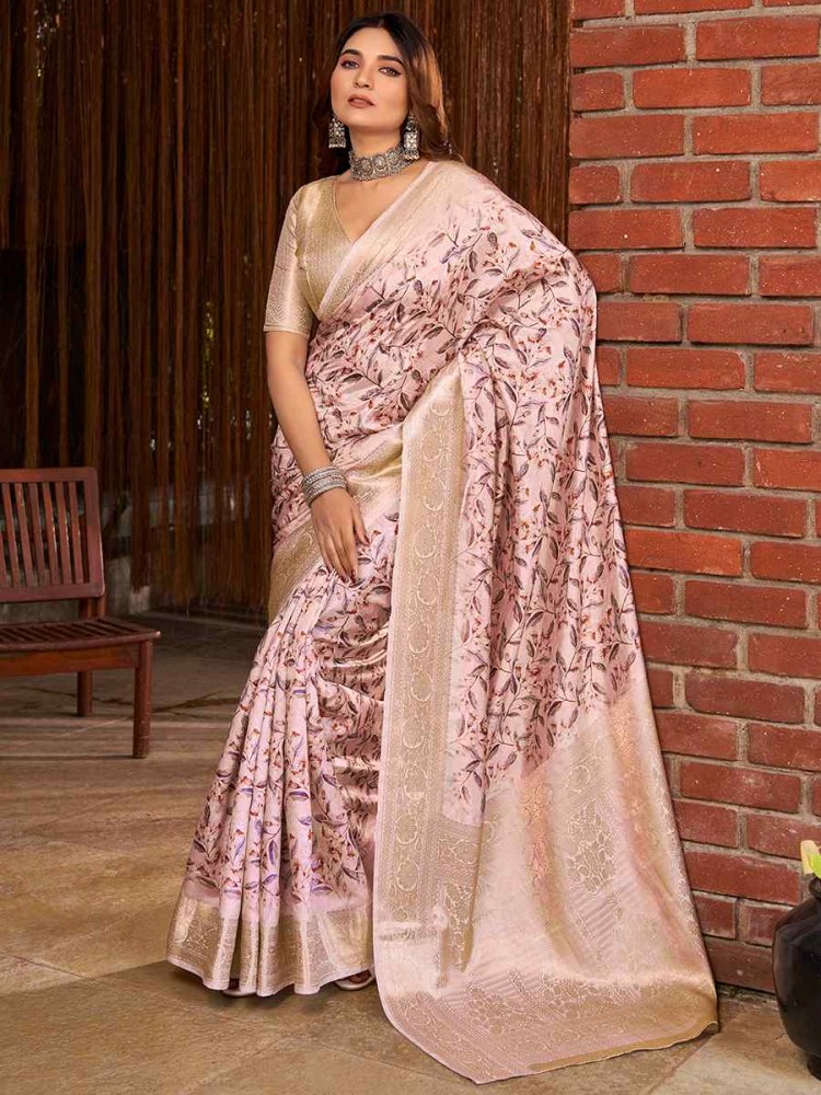 Rose Water Litchi Jacquard Printed Festival Casual Classic Style Saree