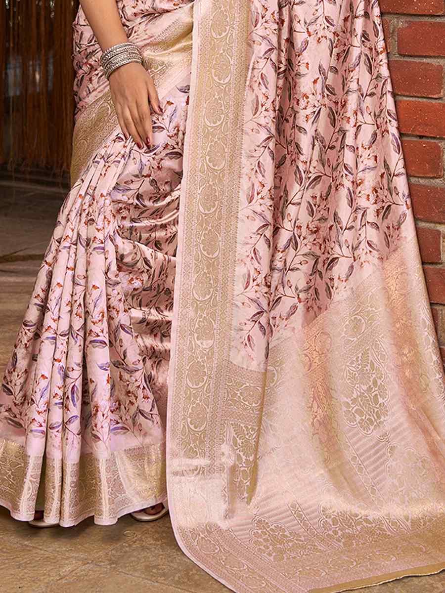 Rose Water Litchi Jacquard Printed Festival Casual Classic Style Saree