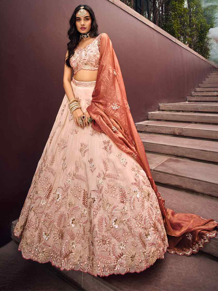 Rosegold Viscose Rayon Embroidered Festival Reception Circular Lehenga Choli