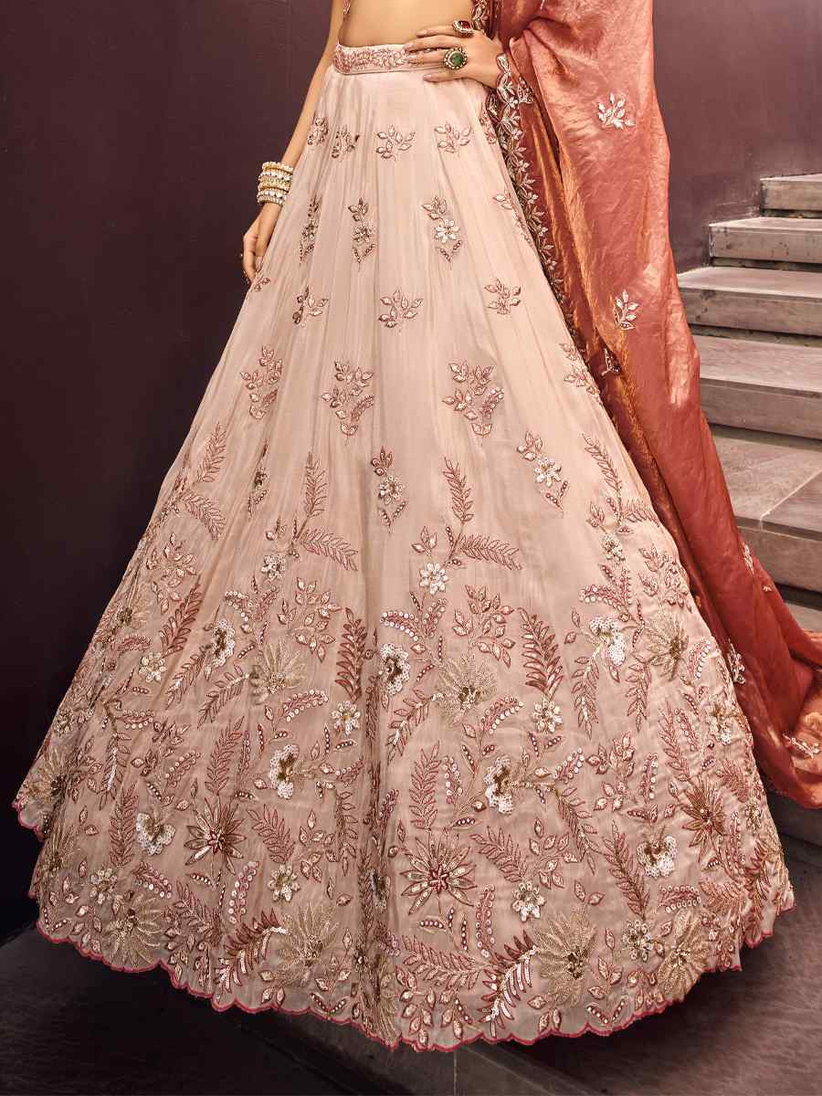 Rosegold Viscose Rayon Embroidered Festival Reception Circular Lehenga Choli