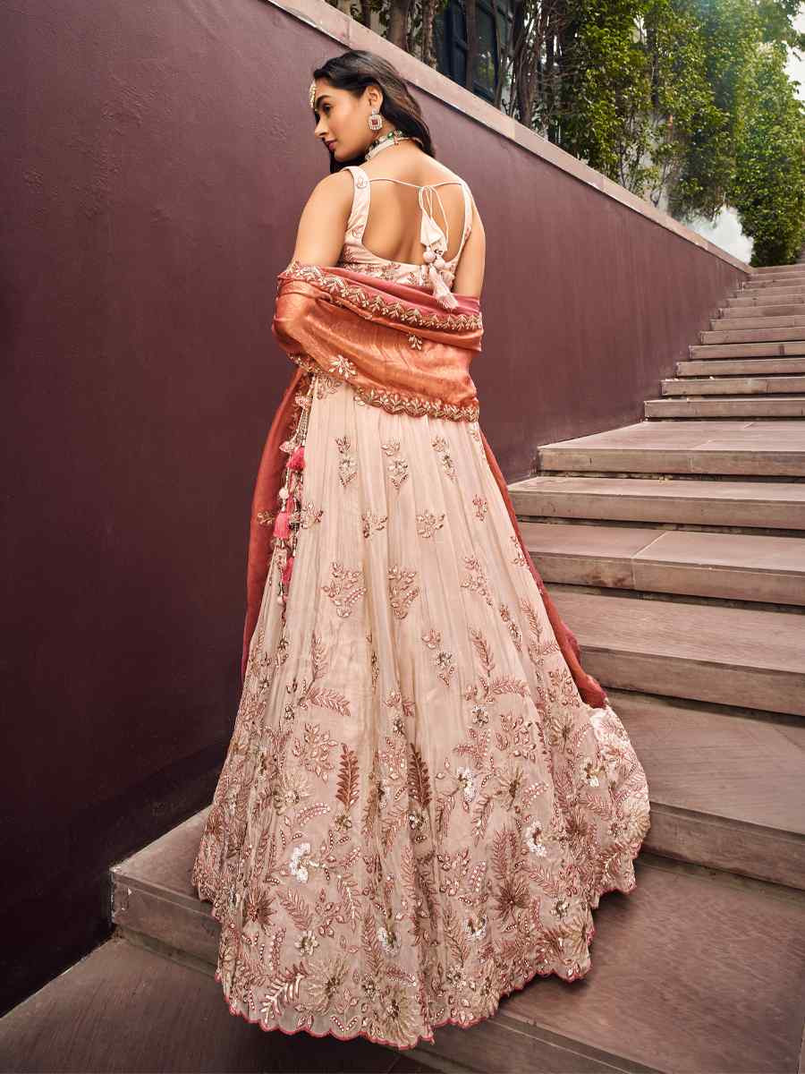 Rosegold Viscose Rayon Embroidered Festival Reception Circular Lehenga Choli