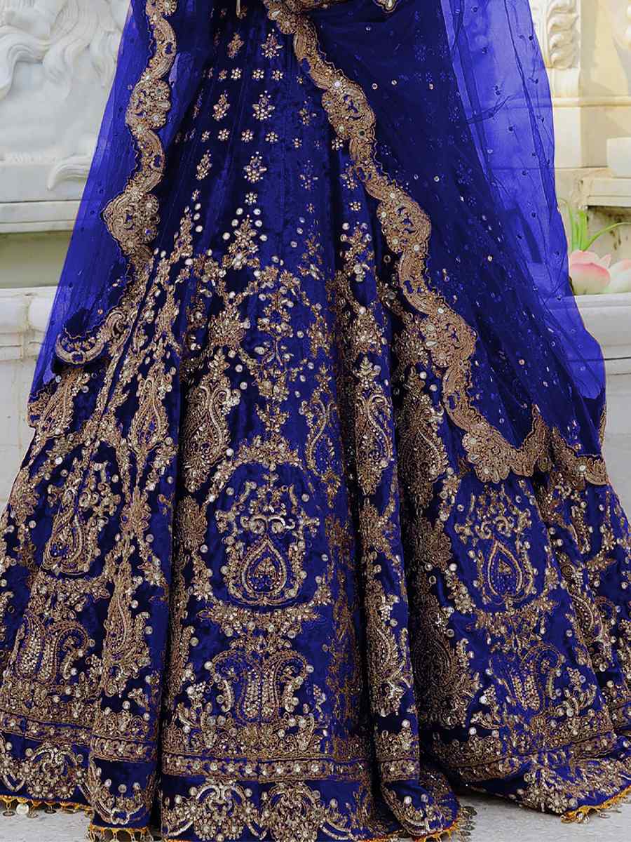 Royal Blue 9000 Velvet Embroidered Engagement Wedding Anarkali Salwar Kameez