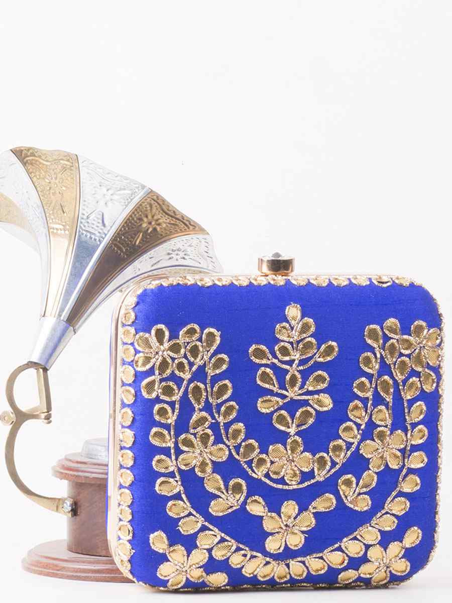 Royal Blue Art Silk Party Wear Embroidered Clutches