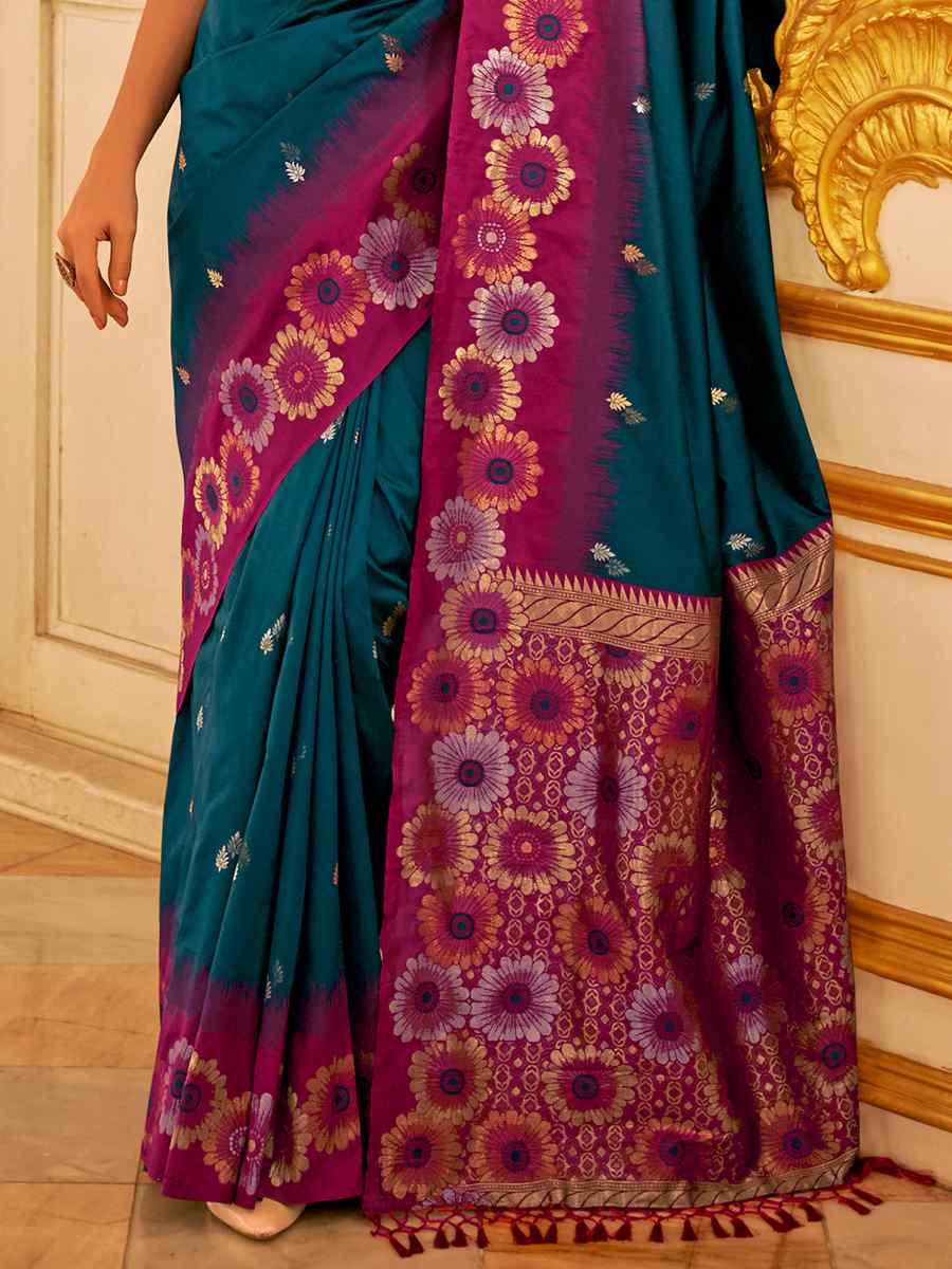 Royal Blue Banarasi Silk Printed Casual Festival Contemporary Saree