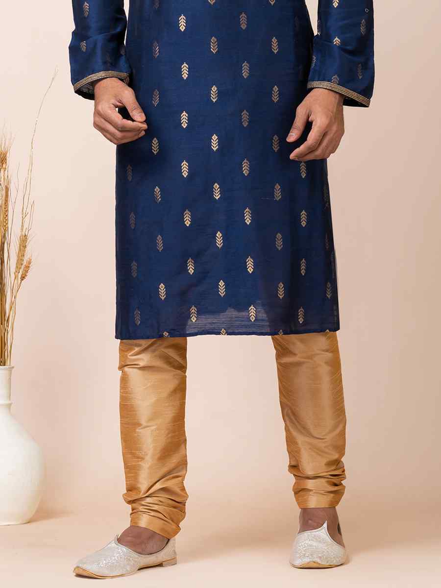 Royal Blue Cotton Jacquard Silk Woven Festival Mehendi Kurta