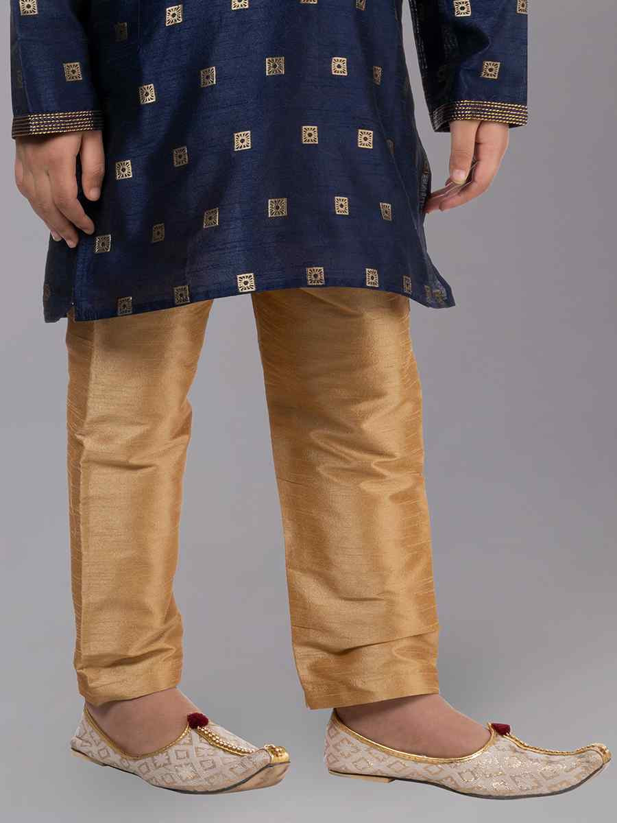 Royal Blue Dhupion Silk With  Jacquard  Embroidered Festival Traditional Kurta Pyjama Boys Wear