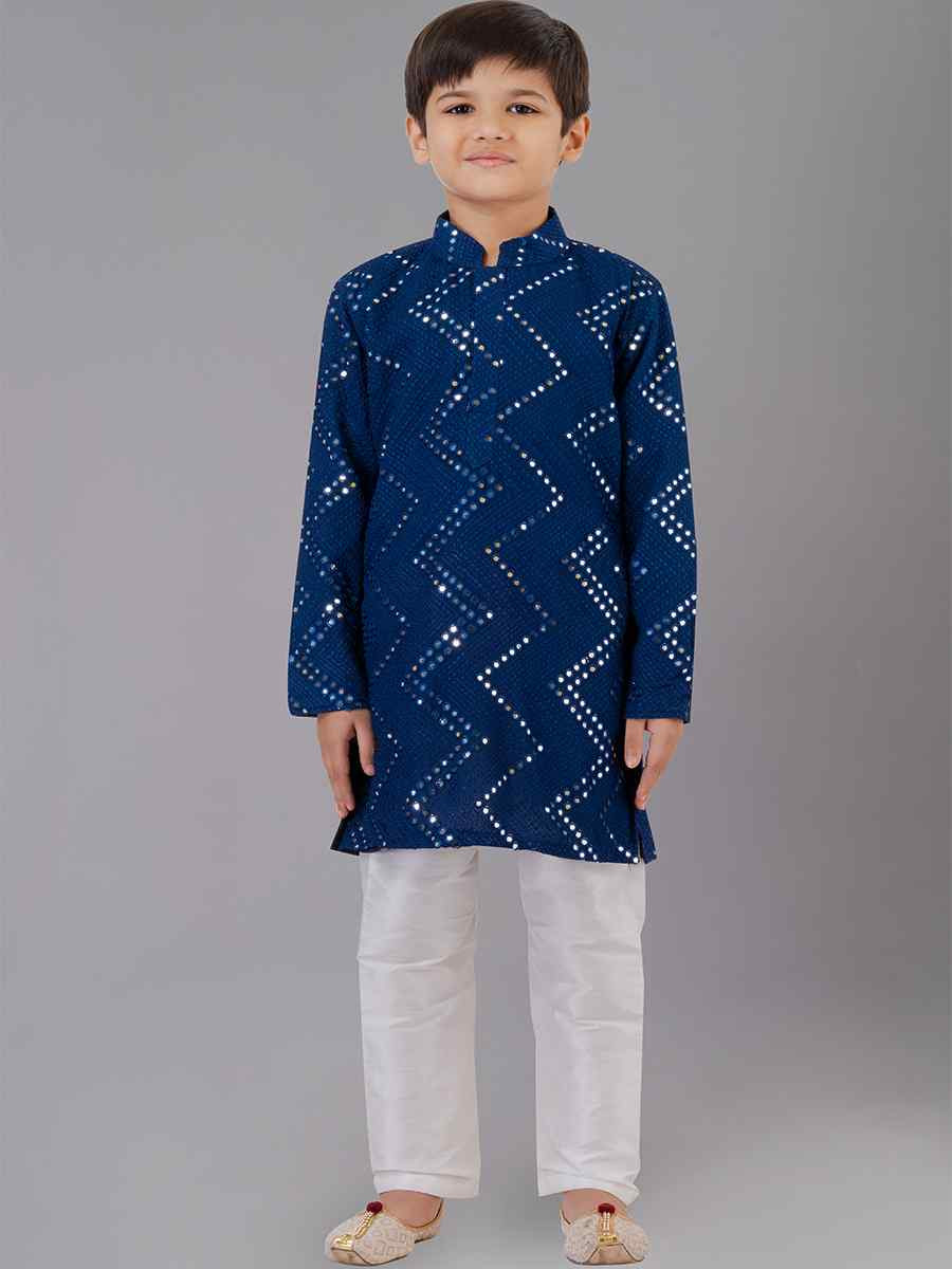 Royal Blue Georgette Embroidered Festival Traditional Kurta Pyjama Boys Wear