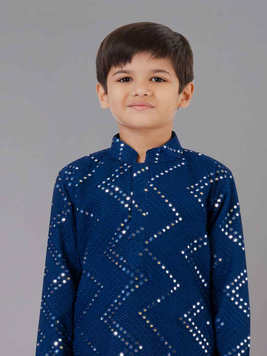 Royal Blue Georgette Embroidered Festival Traditional Kurta Pyjama Boys Wear