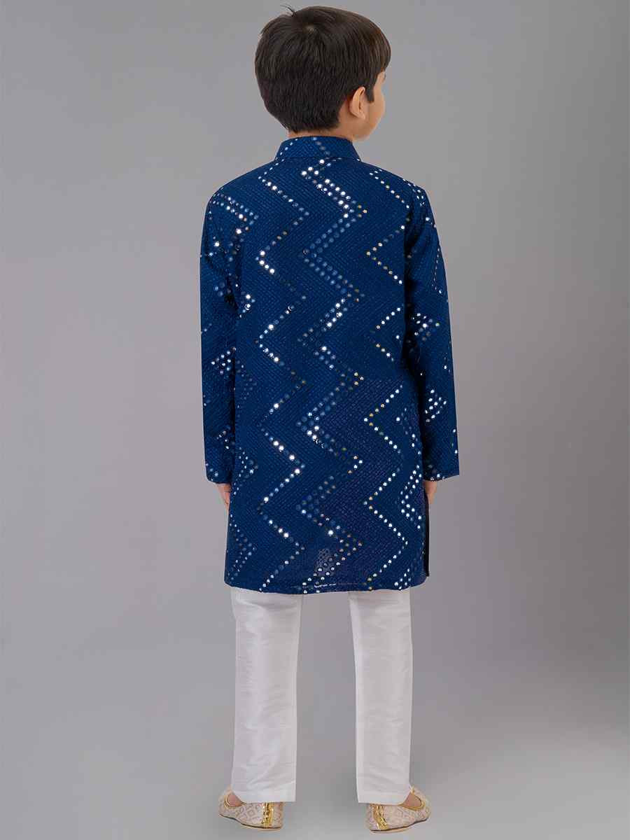 Royal Blue Georgette Embroidered Festival Traditional Kurta Pyjama Boys Wear