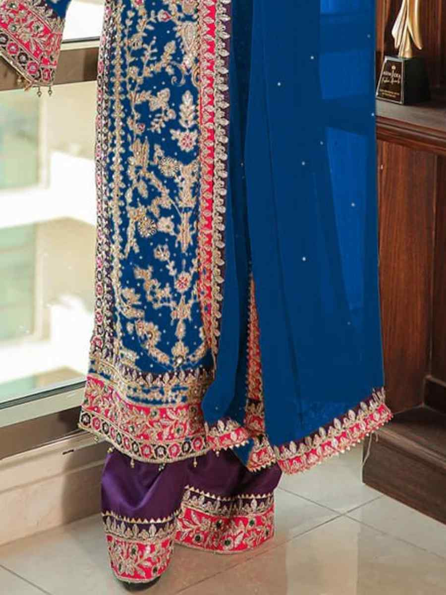 Royal Blue Heavy Chinon Silk Embroidered Festival Wedding Pant Salwar Kameez