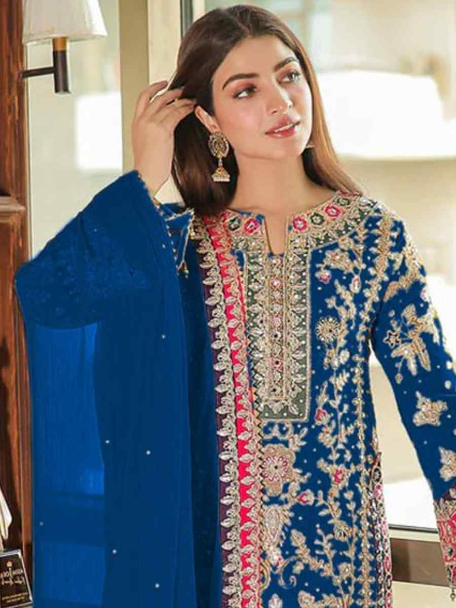 Royal Blue Heavy Chinon Silk Embroidered Festival Wedding Pant Salwar Kameez