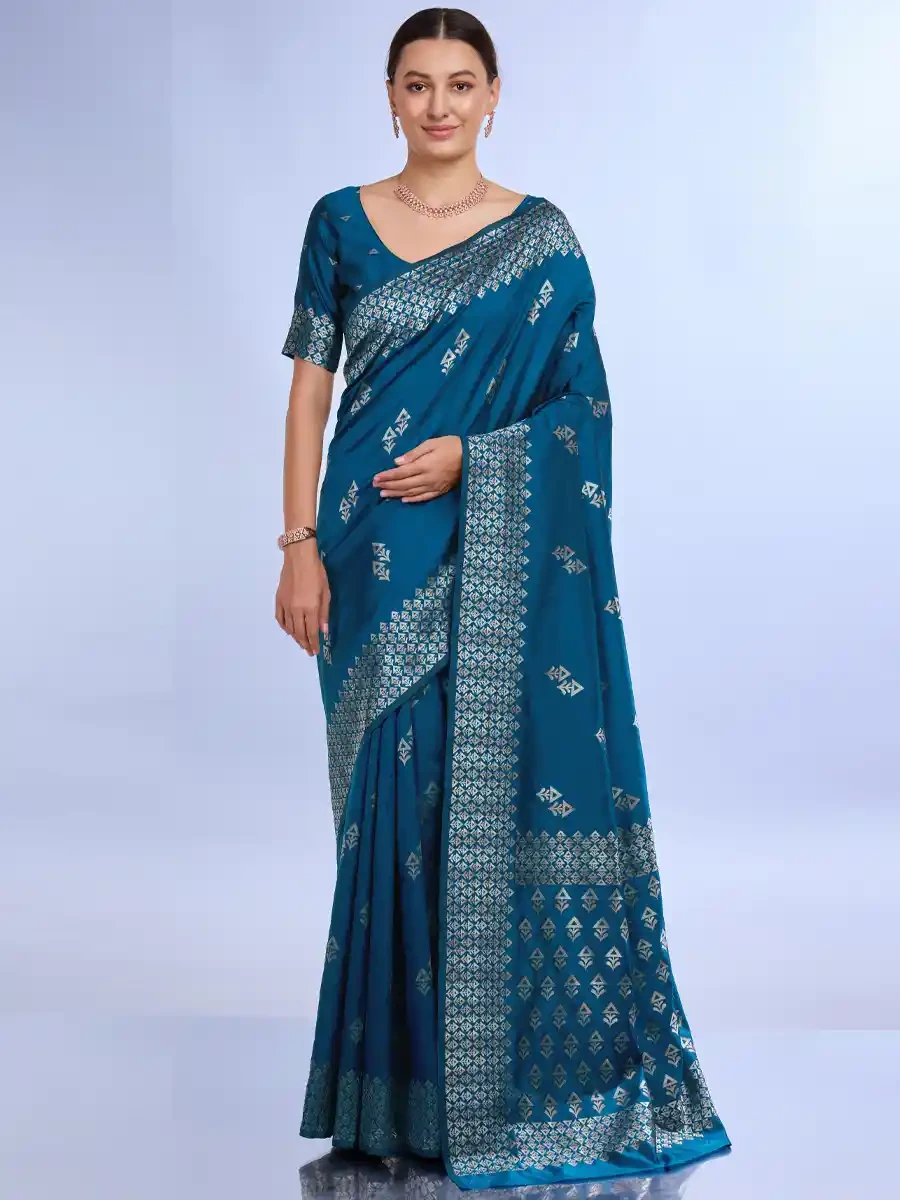 Royal Blue Litchi Kota Silk Handwoven Festival Wedding Heavy Border Saree