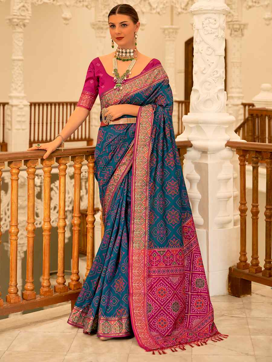 Royal Blue Patola Banarasi Silk Handwoven Wedding Festival Heavy Border Saree