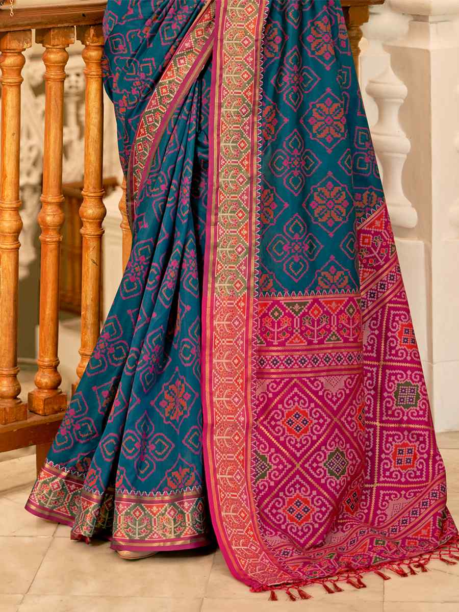 Royal Blue Patola Banarasi Silk Handwoven Wedding Festival Heavy Border Saree