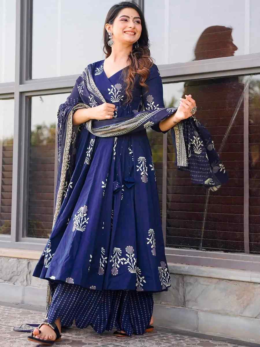 Royal Blue Pure Maslin�Printed Casual Festival Anarkali Salwar Kameez