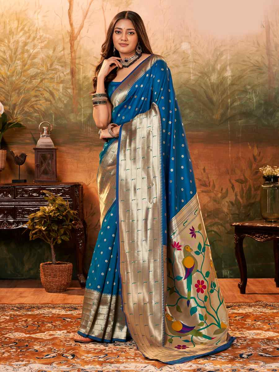 Royal Blue Pure Paithani Silk Handwoven Festival Wedding Heavy Border Saree