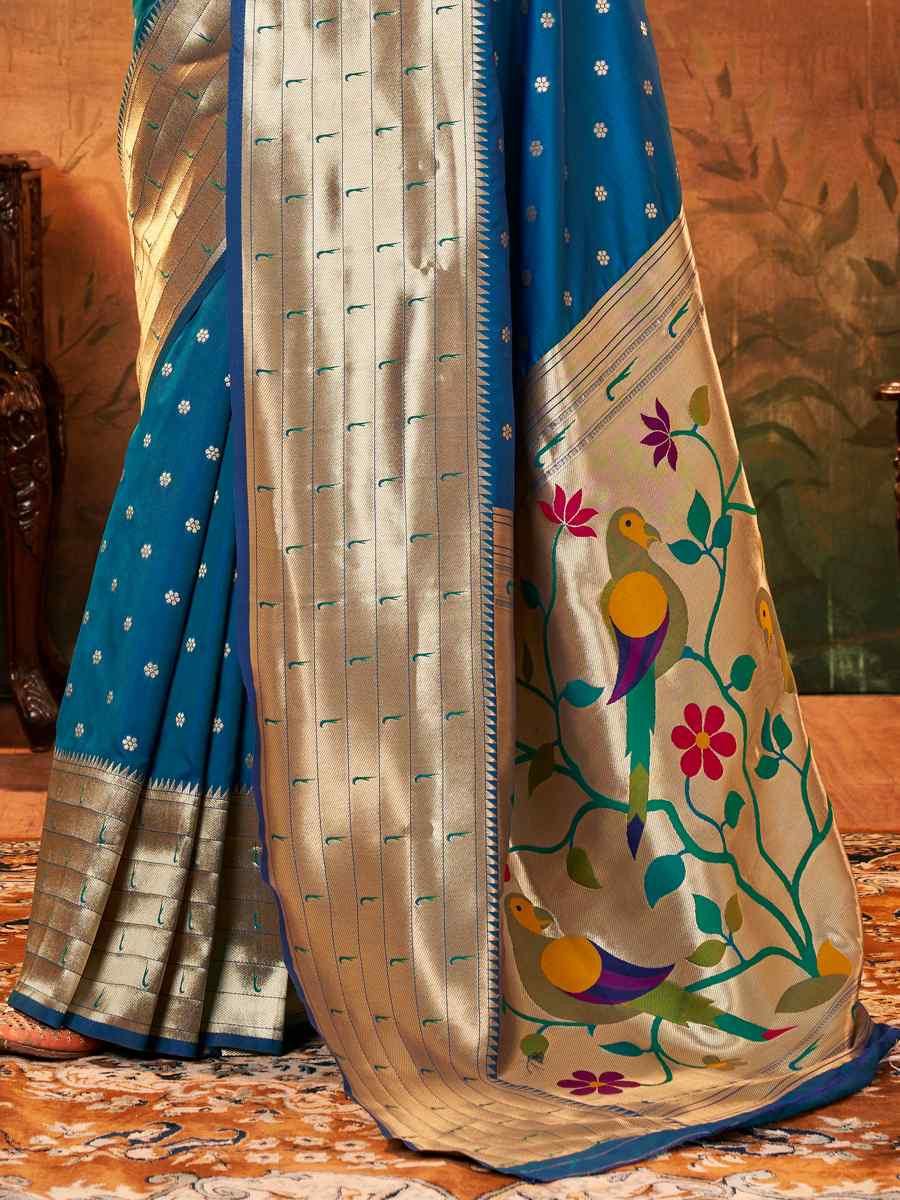 Royal Blue Pure Paithani Silk Handwoven Festival Wedding Heavy Border Saree