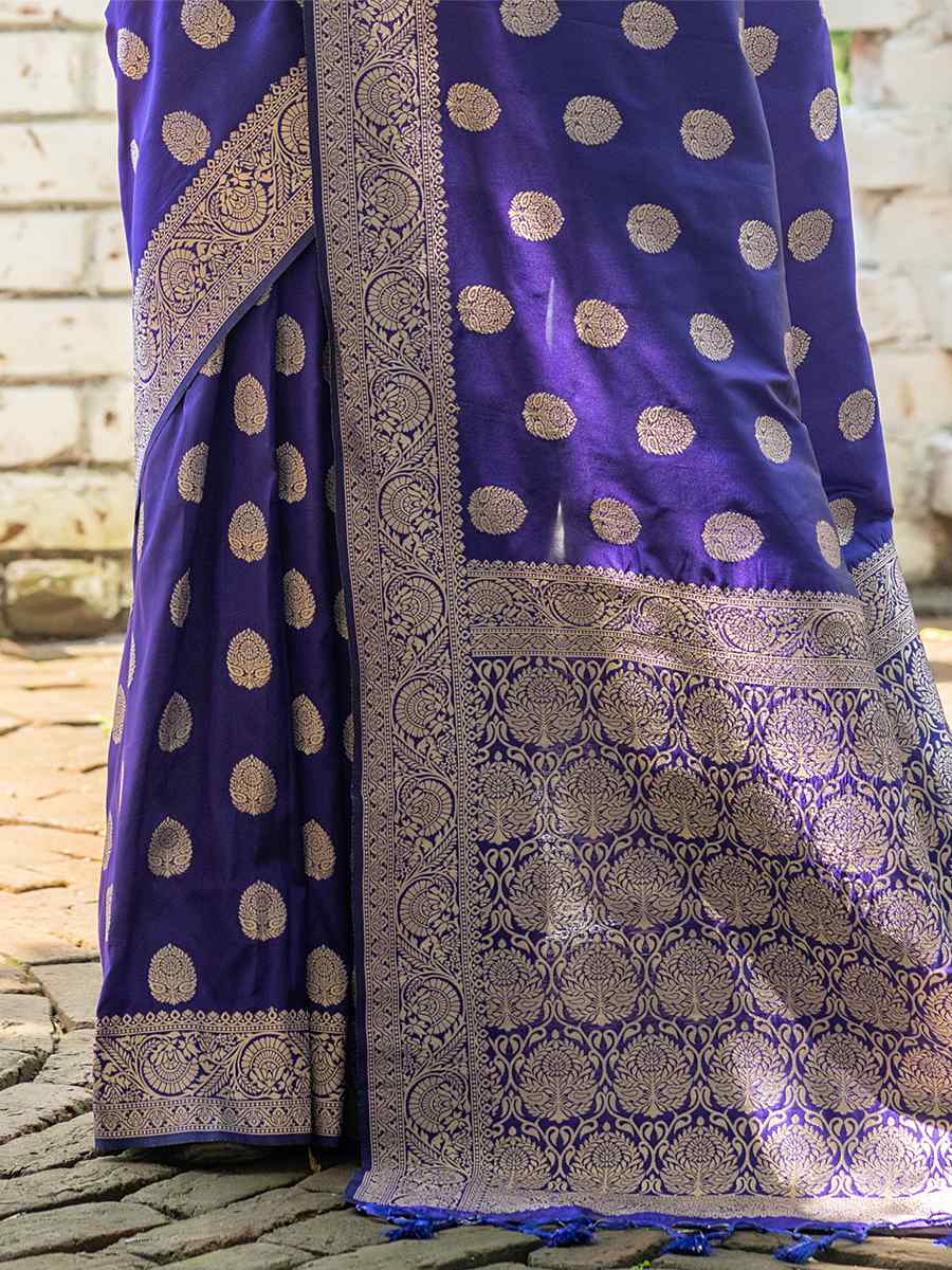 Royal Blue Silk Handwoven Wedding Festival Heavy Border Saree