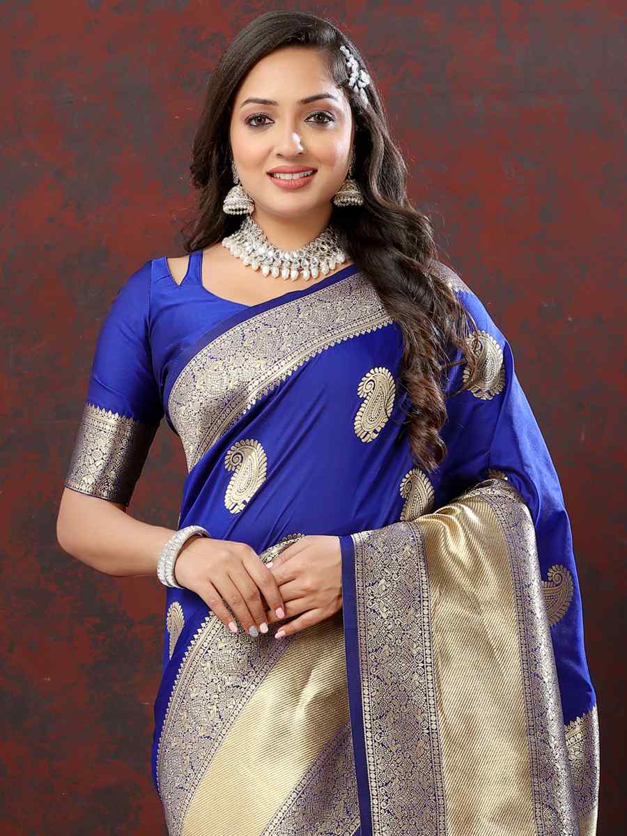 Royal Blue Silk Handwoven Wedding Festival Heavy Border Saree