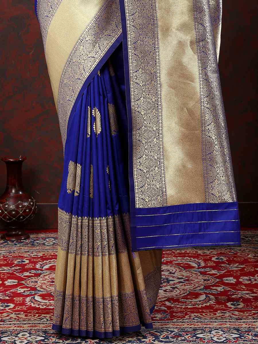 Royal Blue Silk Handwoven Wedding Festival Heavy Border Saree