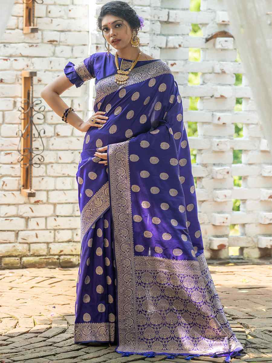 Royal Blue Silk Handwoven Wedding Festival Heavy Border Saree