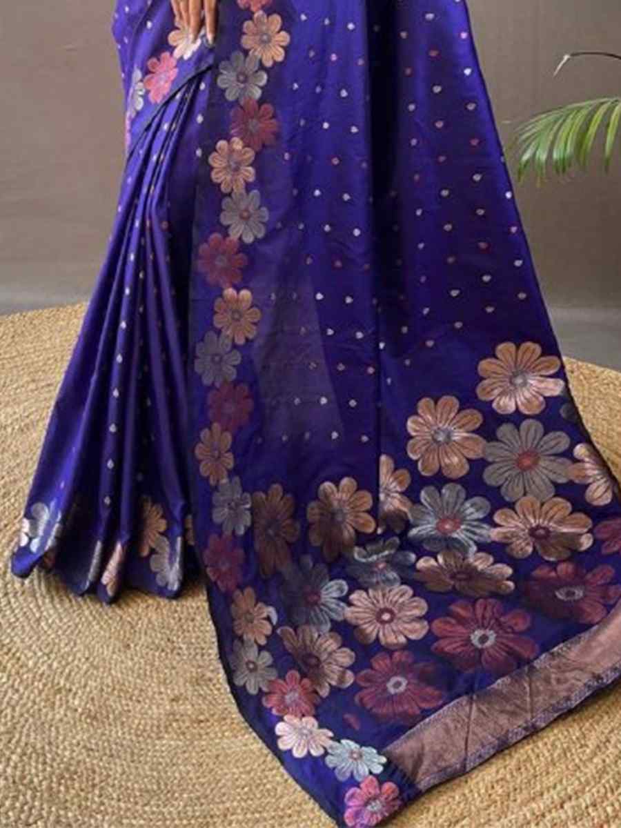 Royal Blue Soft Lichi Silk Handwoven Wedding Festival Heavy Border Saree