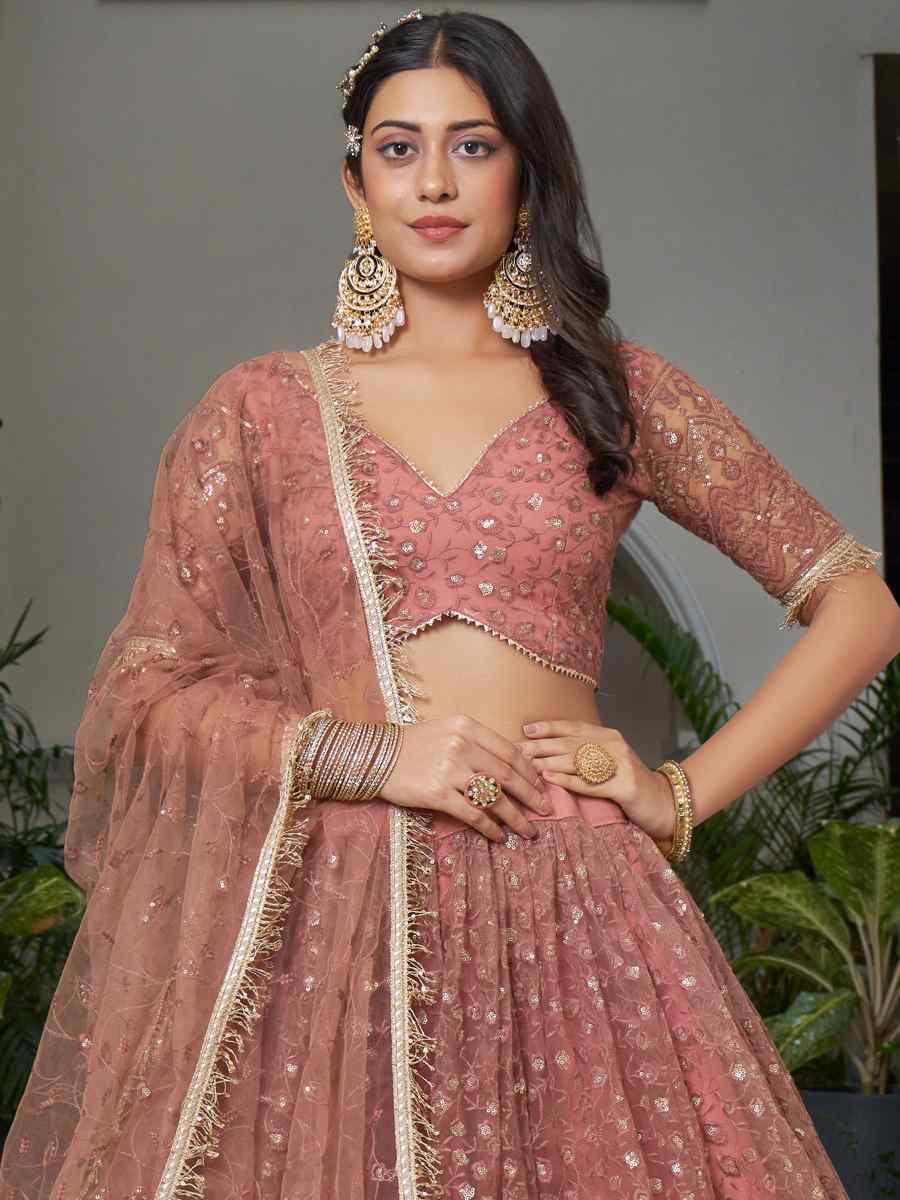 Rust Butterfly Net Embroidery Reception Party Wear Heavy Border Lehenga Choli