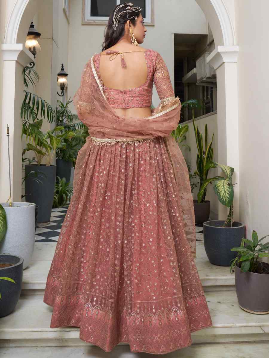 Rust Butterfly Net Embroidery Reception Party Wear Heavy Border Lehenga Choli