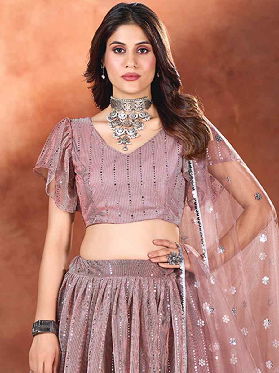 Rust Net Embroidered Bridesmaid Wedding Heavy Border Lehenga Choli