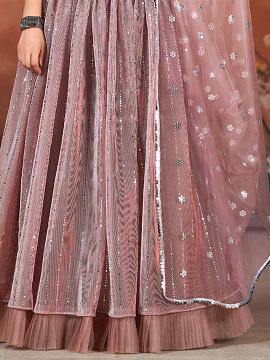 Rust Net Embroidered Bridesmaid Wedding Heavy Border Lehenga Choli