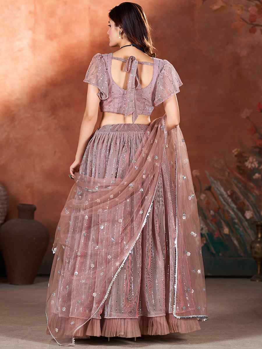 Rust Net Embroidered Bridesmaid Wedding Heavy Border Lehenga Choli