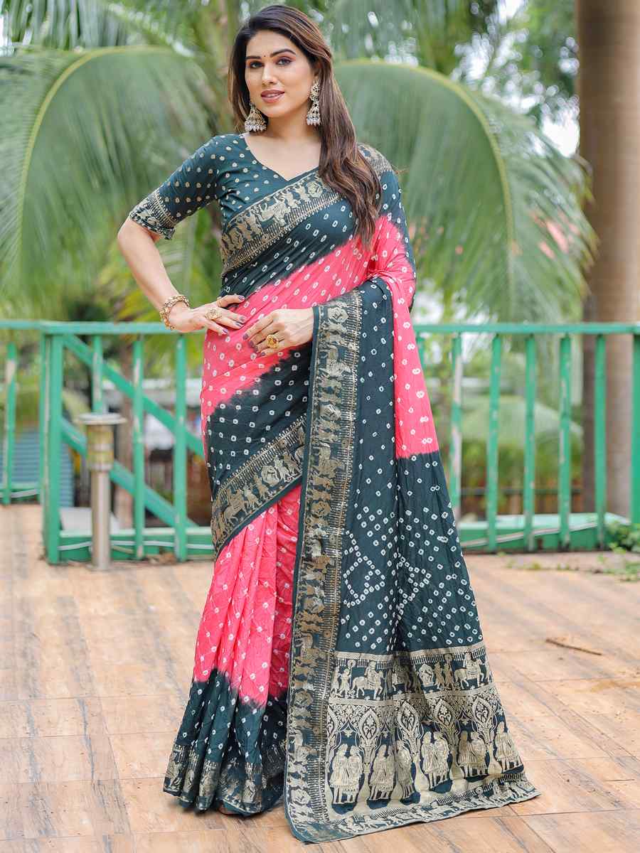 Salmon Dola Silk Handwoven Festival Wedding Heavy Border Saree