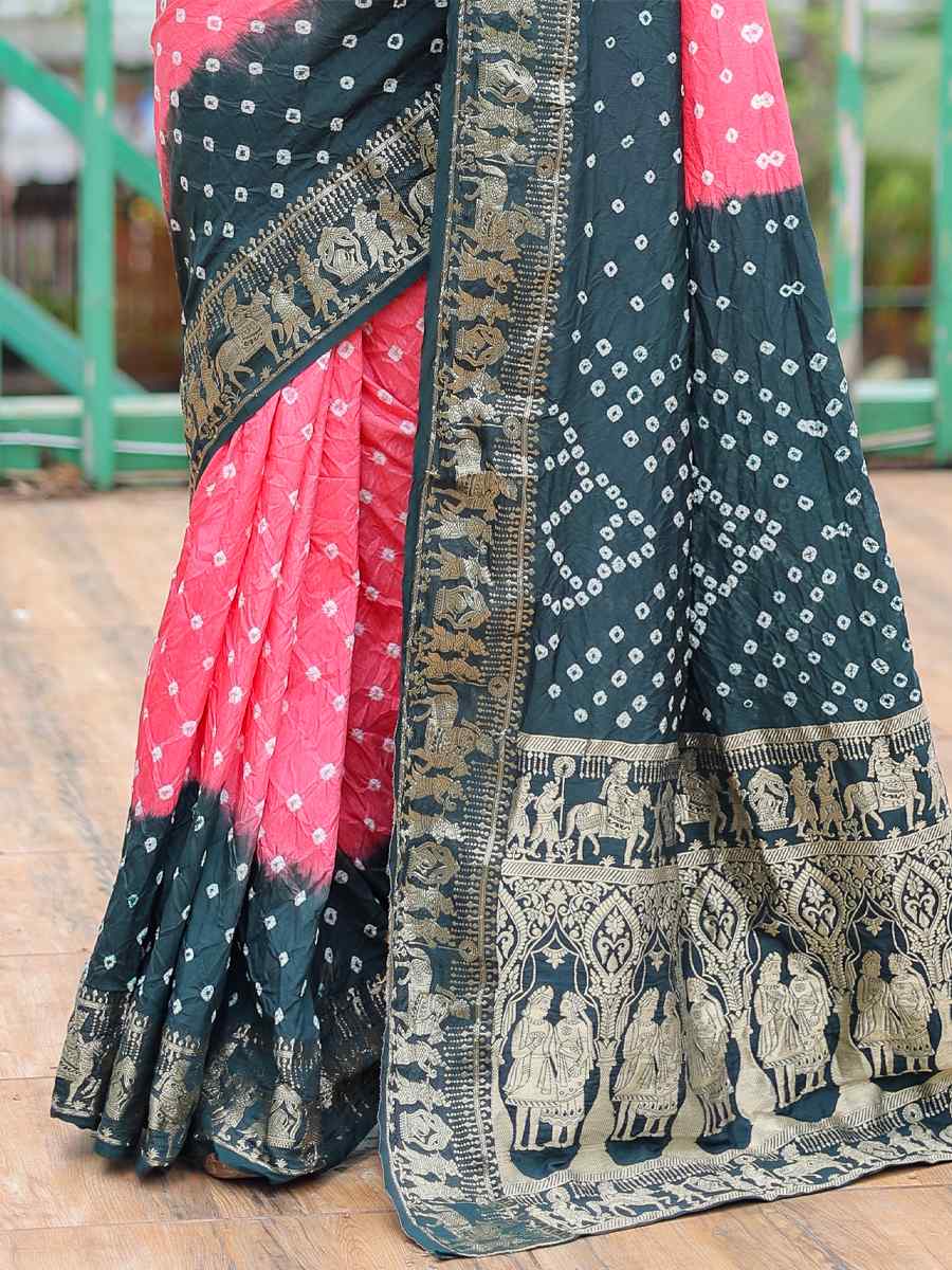 Salmon Dola Silk Handwoven Festival Wedding Heavy Border Saree