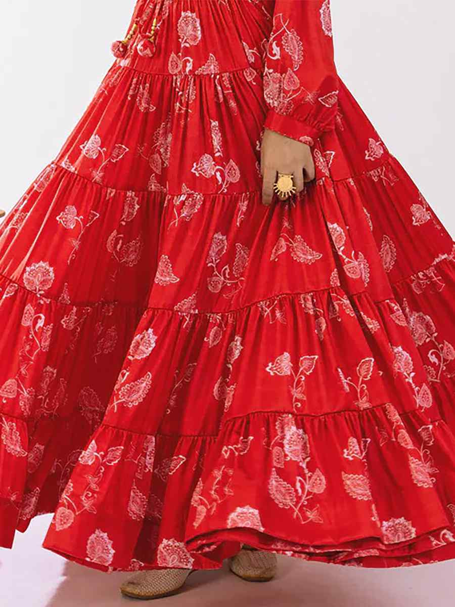 Sample Red Heavy Chinon Printed Festival Festival Circular Lehenga Choli