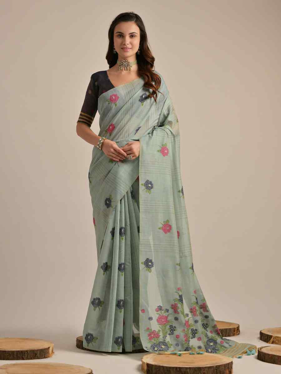 Sea Blue Cotton Handwoven Festival Casual Classic Style Saree