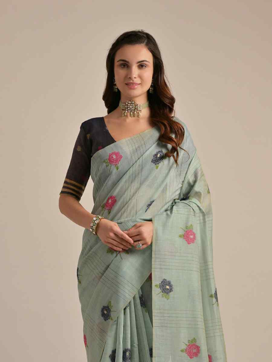 Sea Blue Cotton Handwoven Festival Casual Classic Style Saree