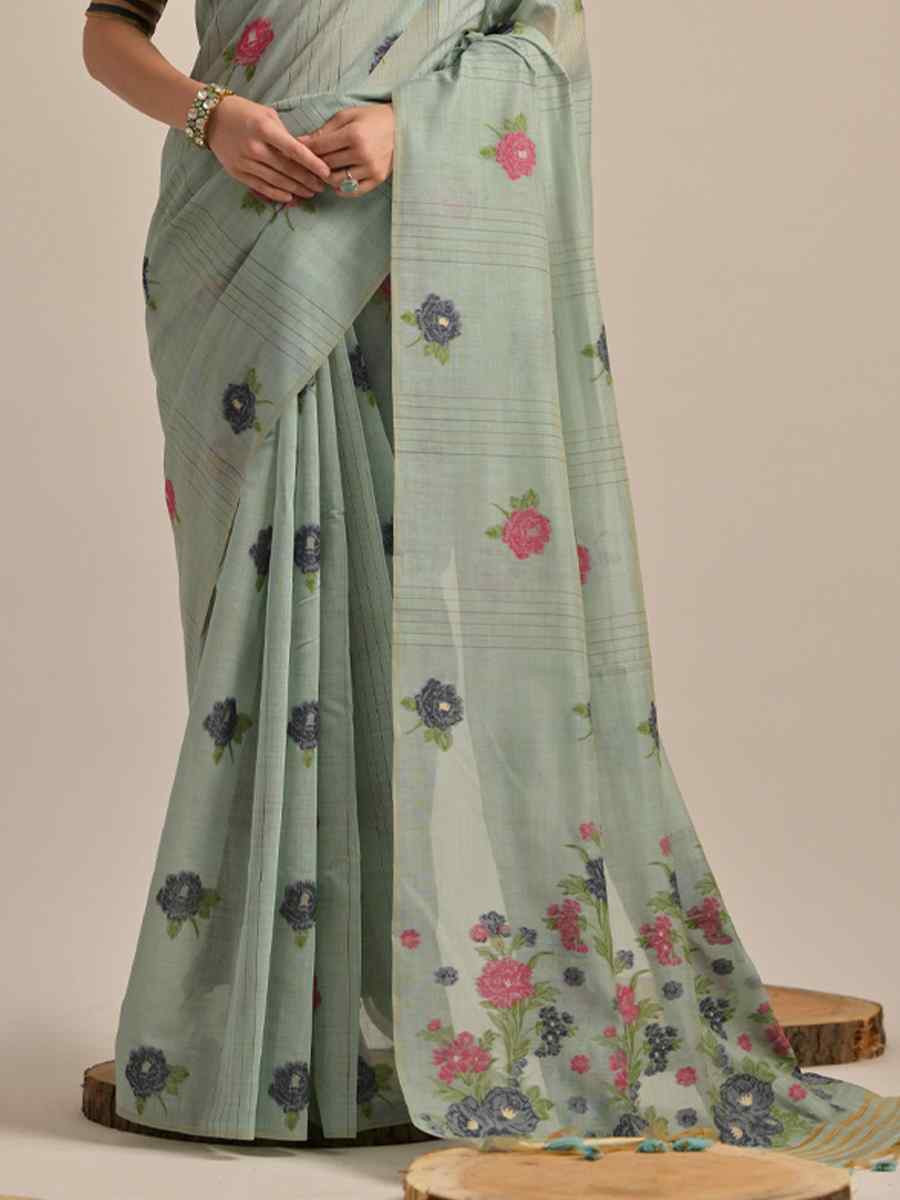 Sea Blue Cotton Handwoven Festival Casual Classic Style Saree