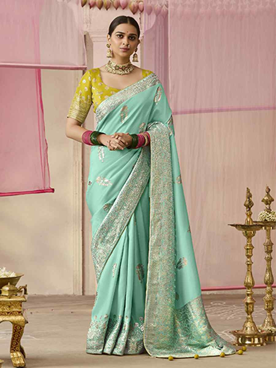 Sea Blue Dola Viscose Silk Handwoven Festival Wedding Heavy Border Saree