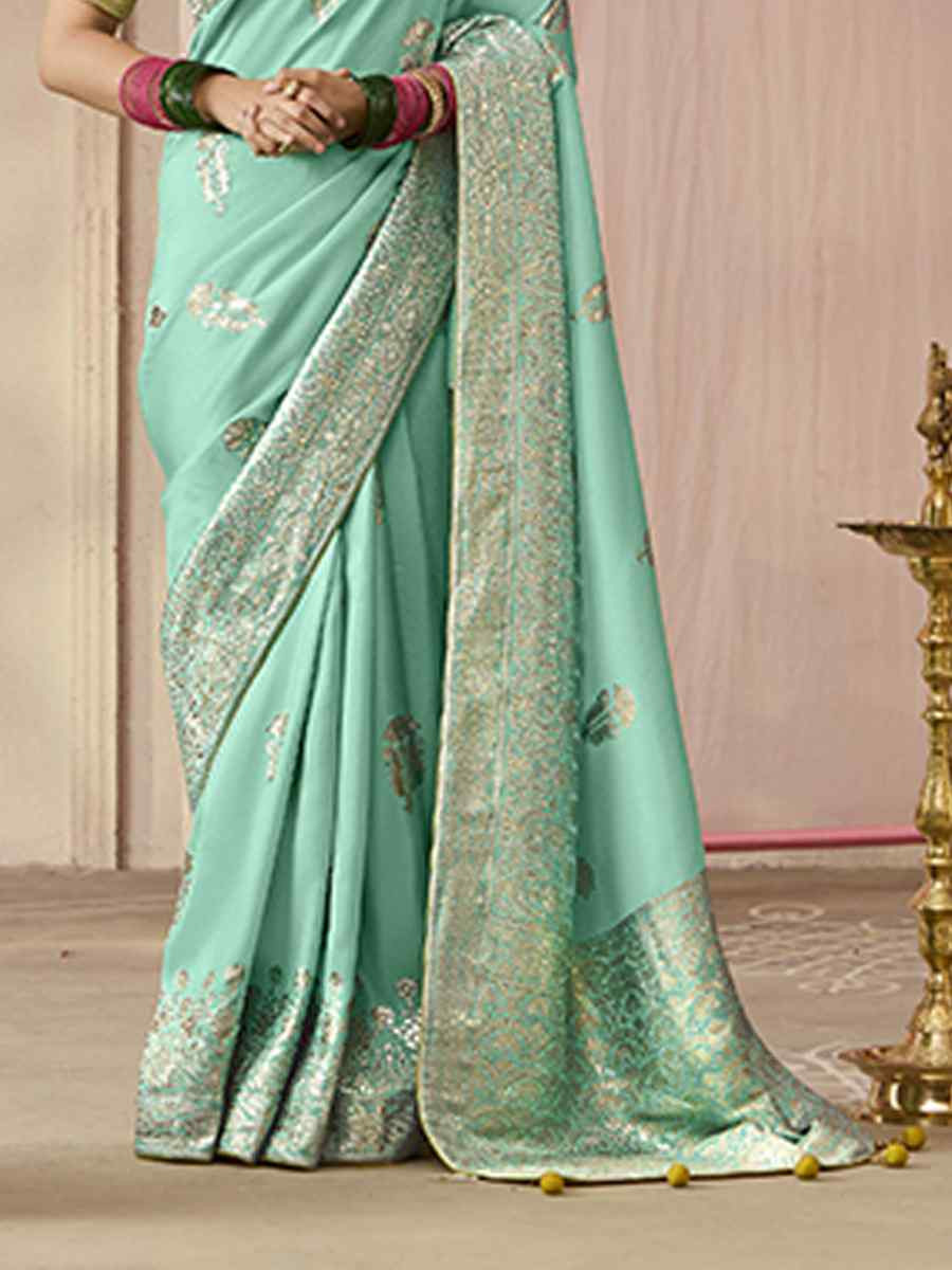 Sea Blue Dola Viscose Silk Handwoven Festival Wedding Heavy Border Saree