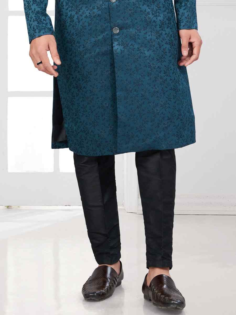 Sea Blue Silk Dupion Embroidered Festival Wedding Sherwani