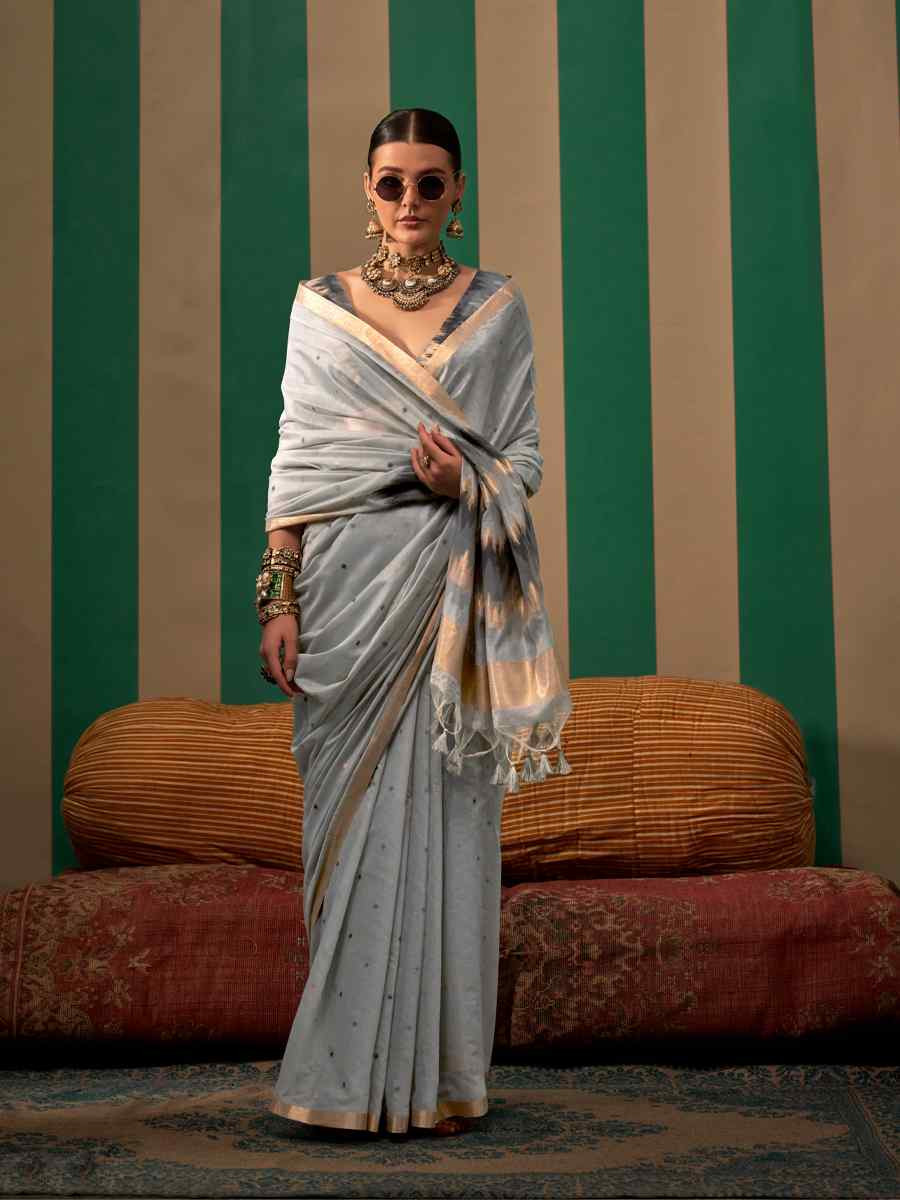 Sea Blue Silk Handwoven Festival Casual Classic Style Saree