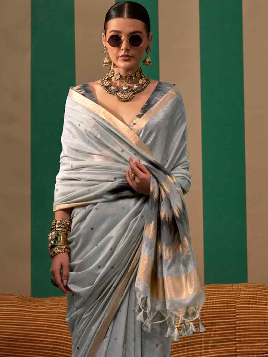 Sea Blue Silk Handwoven Festival Casual Classic Style Saree