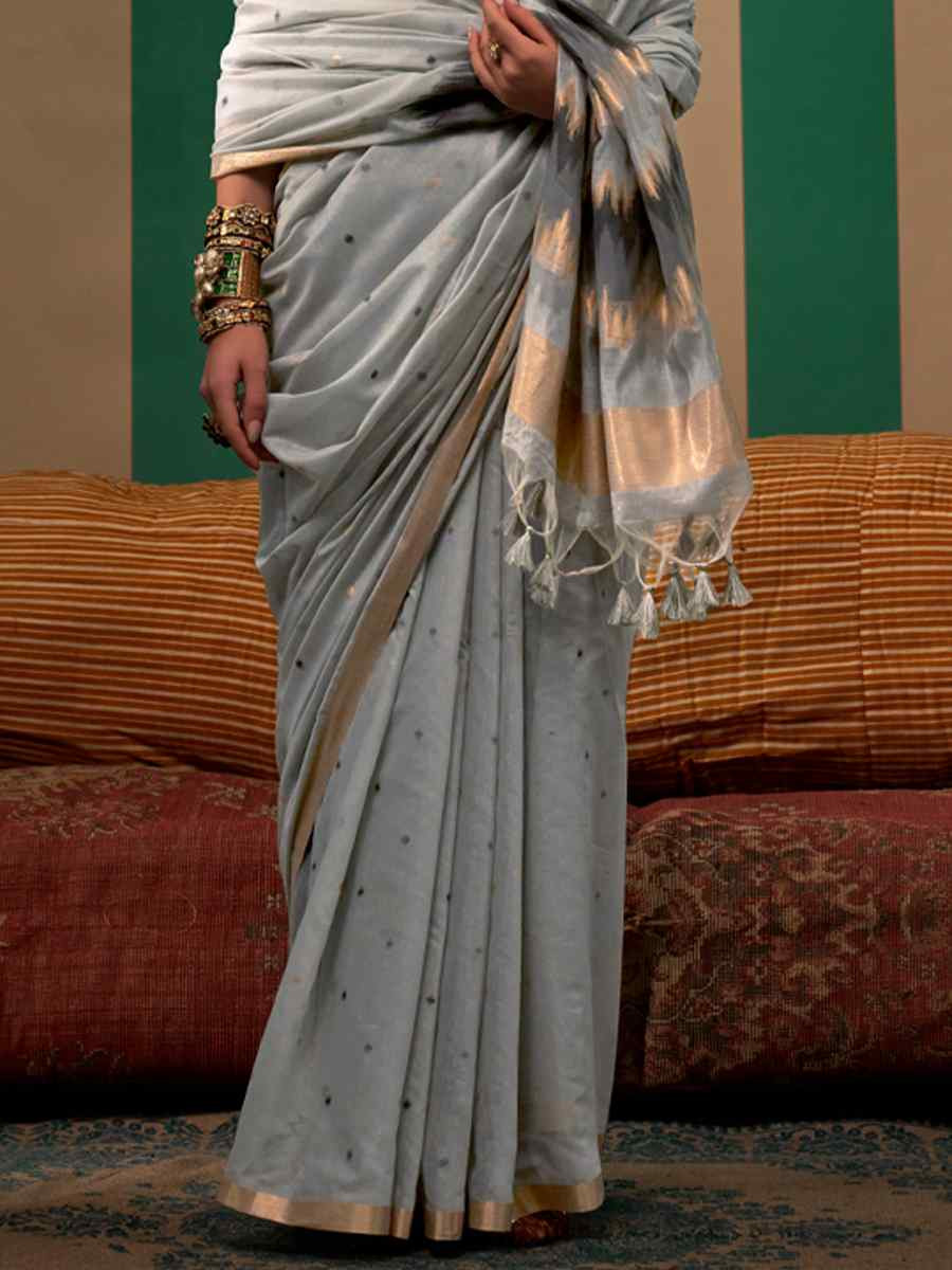 Sea Blue Silk Handwoven Festival Casual Classic Style Saree