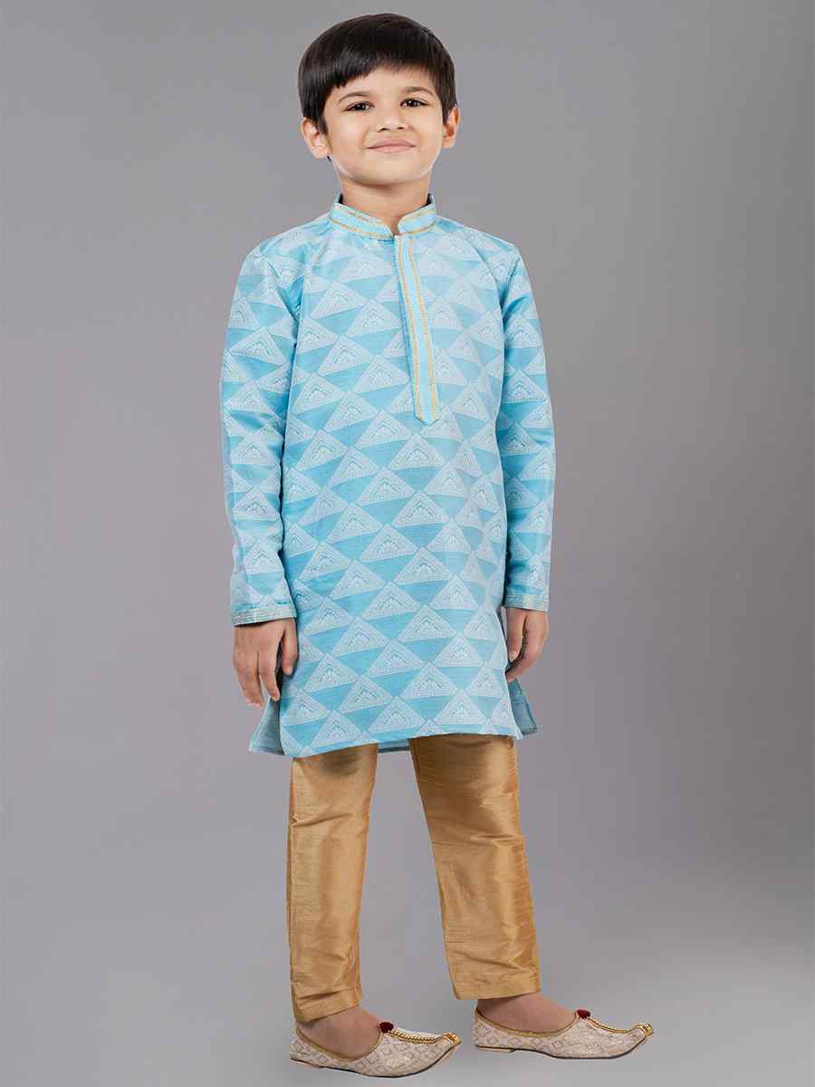 Sea Green  Jacquard Silk Embroidered Festival Traditional Kurta Pyjama Boys Wear