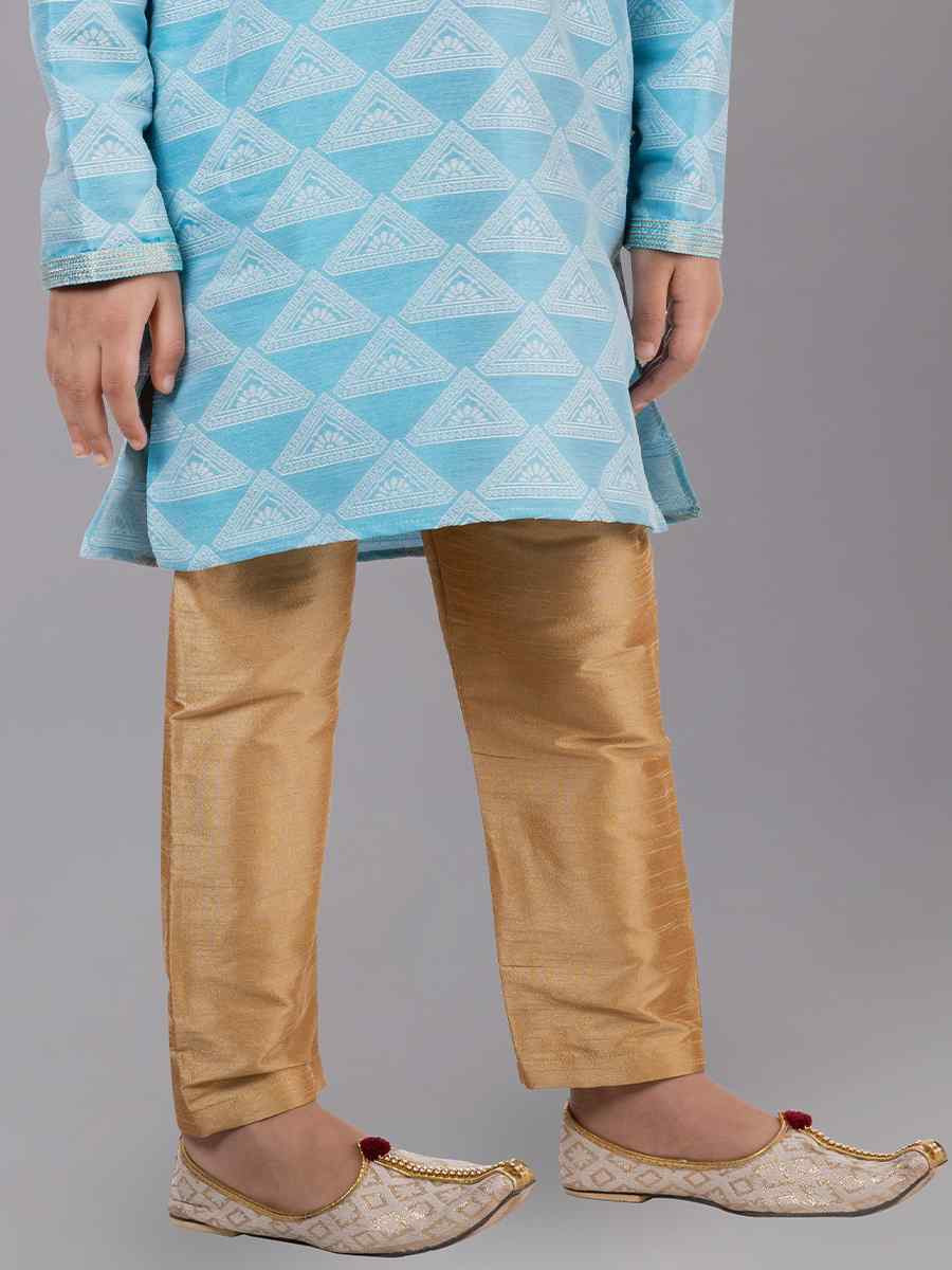 Sea Green  Jacquard Silk Embroidered Festival Traditional Kurta Pyjama Boys Wear