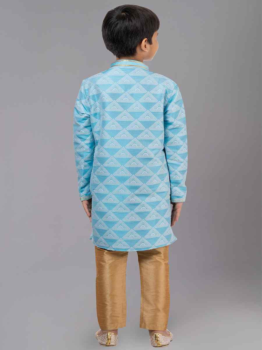 Sea Green  Jacquard Silk Embroidered Festival Traditional Kurta Pyjama Boys Wear