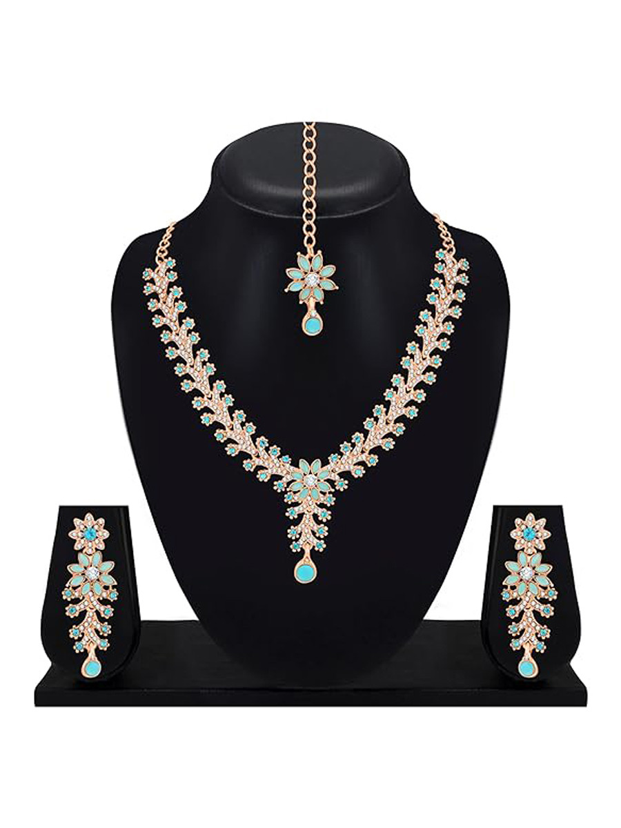 Sea Green Alloy Festival Wear Kundan Necklace