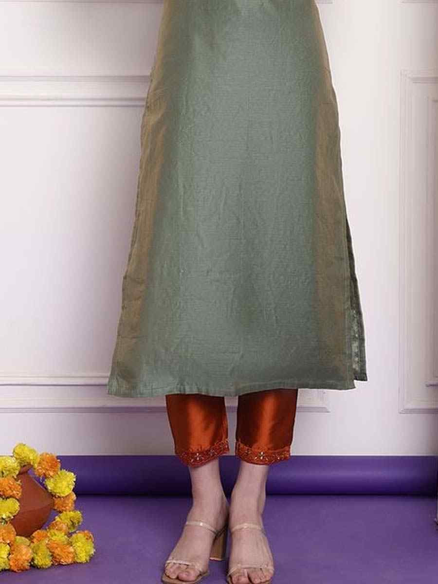 Sea Green Chanderi Embroidered Festival Casual Kurti