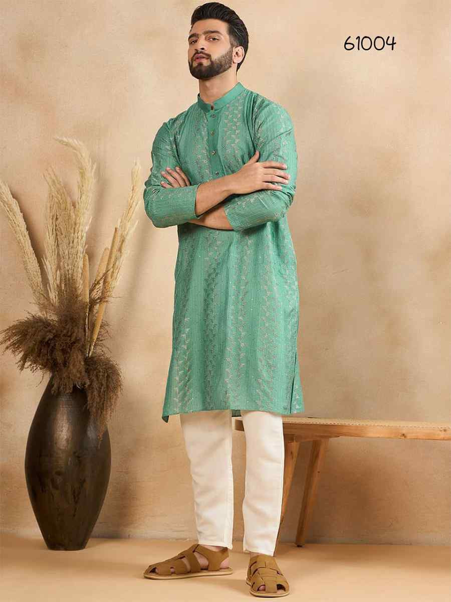 Sea Green Designer Liva Silk Embroidered Festival Casual Kurta