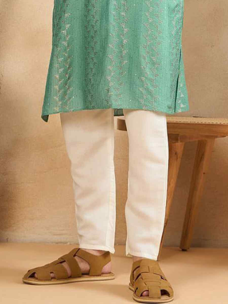 Sea Green Designer Liva Silk Embroidered Festival Casual Kurta